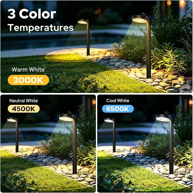 APONUO 12 Pack Solar Pathway Lights Outdoor, 3 Color Temperatures Selectable CCT, Focused Ground Spot Lens, Brighter Up to 12 Hrs IP65 Waterproof Path Lights for Walkway Driveway Yard Garden(Black)