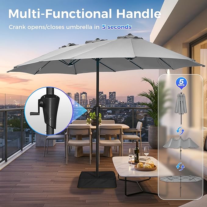SUPERJARE 13FT Outdoor Patio Umbrella with Base Included, Double Sided Pool Umbrellas with Fade Resistant Canopy, Large Table Umbrella for Deck, Market, Backyard - Gray
