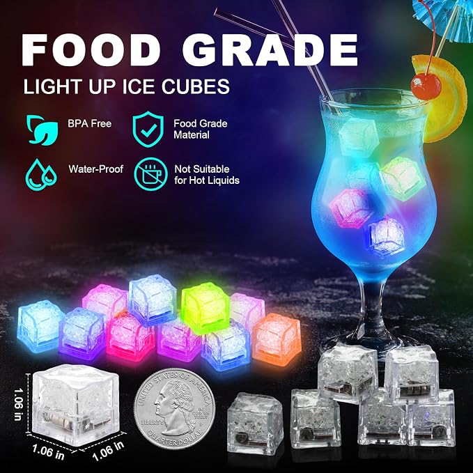 80 Pack Light Up Ice Cubes for Drinks, Multi Color Led Ice Cubes with Changing Lights, IP67 Waterproof Glowing Ice Cube, Elevate Your Drinks for Club Bar Party Wedding