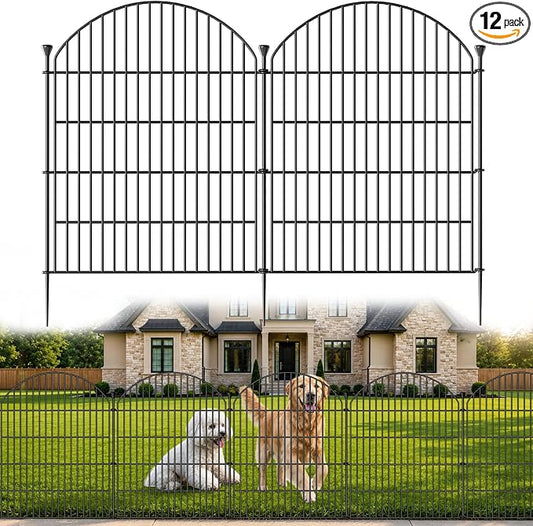 12 Pack No Dig Decorative Garden Fence Panels, 32in(H) x 29ft(L), Dog Fence Outdoor for Yard, Rustproof Metal Animal Barrier for Rabbits & Flowers, Temporary Fencing for Patio, RV