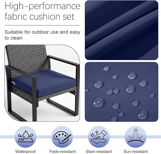 DoubleFill 4 Pcs Outdoor Ottoman Cushion 23"x19"x3" Waterproof Fade Resistant Outdoor Footstools Cushion Removable Patio Ottoman Cushions with Adjustable Fixing Strap for Stool (Navy Blue)