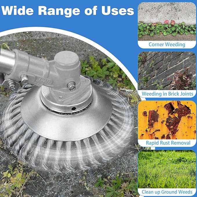 8 Inch Unbreakable Wired Trimmer Blade for Weed Eater, Steel Wire Rotary Brush Cutter Trimmer Head, Weed Eater Head for Moss Grass Rust Removal, Paving Stone, Pavement Joints or Driveway