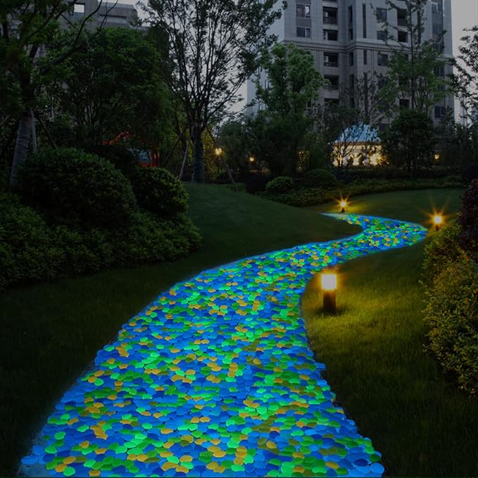 Kaiyuan Dynasty 300Pcs 15-20mm Outdoor Glow Rocks Colorful Rocks Glow in Dark Luminous Stone for Bonsai,Lawn,Patio,Garden,Walkway Indoor & Outdoor Yard Decor