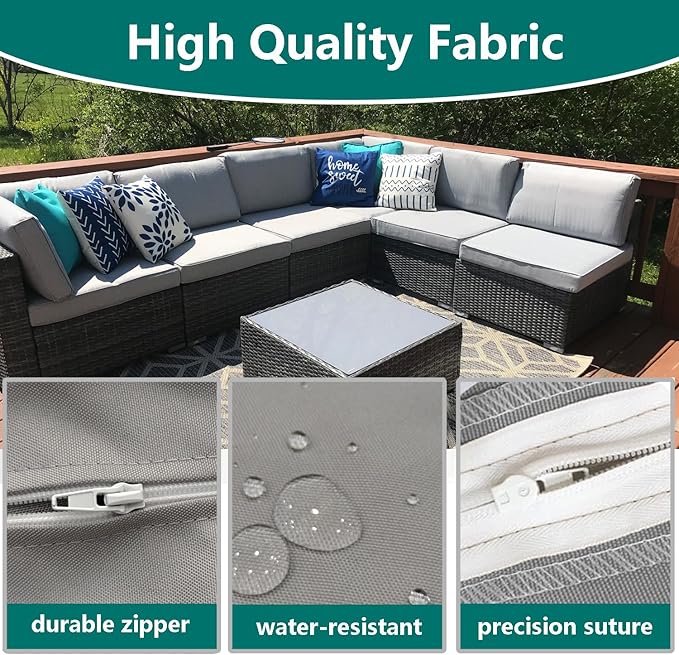 FLYMEI Patio Cushion Covers 25x27x5 Waterproof Outdoor Cushion Cover Replacement 4Packs Outdoor Seat Cushion Slipcover for Rattan Chair Sofa, Grey