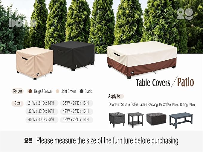 Patio Coffee Table Cover,48Wx28Dx16H Inches 100% Waterproof Heavy Duty Outdoor Rectangular Side Table Cover,Black Minimalism Style Outdoor Furniture Covers