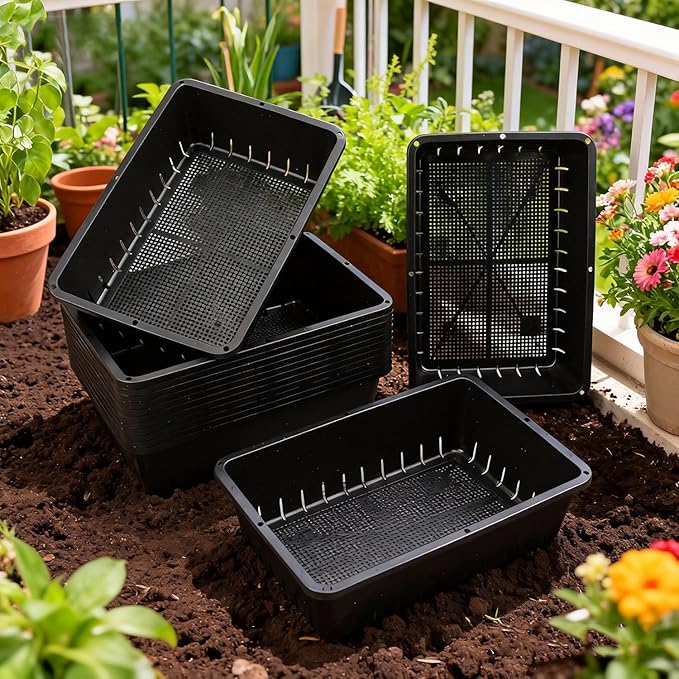 25 Pack Seed Starter Trays 10 x 7 inches Microgreens Growing Trays with Mesh Bottom for Germination, Hydroponic & Sprouting Plant Trays for Garden, Wheatgrass