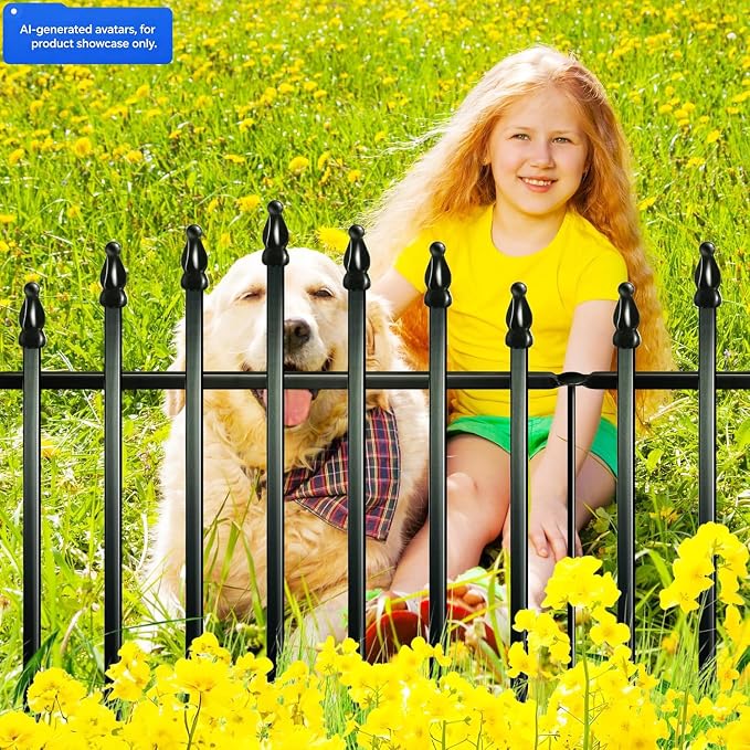 Thealyn Metal Garden Fence Panels 26" H x 24" W (5 Panels, 10 Ft Total) No Digging Decorative Garden Border Fence, Rust-Resistant Black Landscape Edging for Flower Beds, Yard, Patio