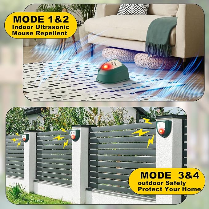 6 Pack Solar Motion Sensor Alarm Detector Outdoor Ultrasonic Animal Repellent with 129db Sound LED Strobe Light Outdoor Security Siren Deer Deterrent Raccoon Repeller for Home Yard Garden Farm