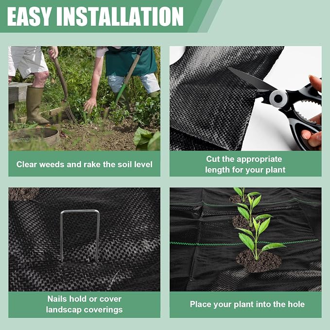 33 x 3.3 Ft Weed Barrier Landscape Fabric, Garden Weed Barrier Fabric Heavy Duty with Planting Holes, Ground Cover Weed Barrier Weed Cloth with 10 U-Shaped Ground Nail For Garden Weed Control
