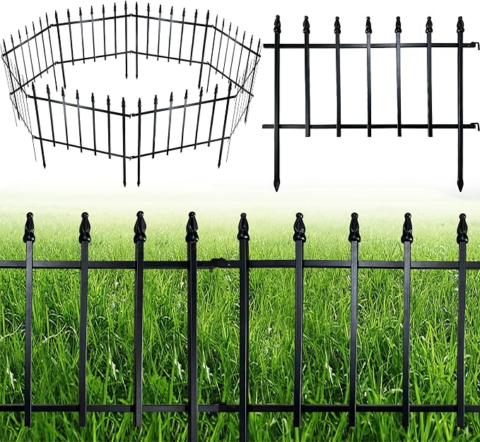 ARIFARO Metal Garden Fence 18" H x 22" W (5 Pack, Length 9.16 ft), No Digging Decorative Border Fence Panels, Rustproof Black Garden Edging Fence for Flower Bed, Yard, Patio, Small Animal Barrier