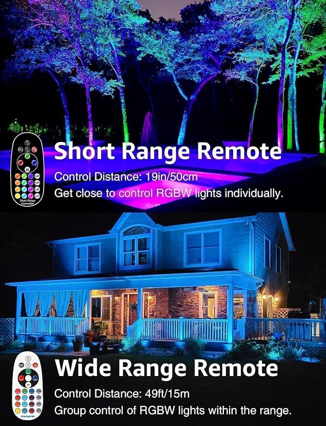 SUNVIE RGBW Low Voltage Landscape Lighting 12W LED Color Changing Landscape Lights Remote Control Waterproof Spotlights Outdoor Landscaping Lights for Yard Garden Christmas 16 Pack with Connector