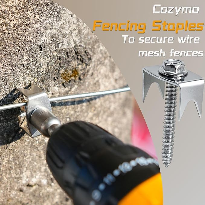 200 Pcs Fence Staples for Wire Fencing, 1.6 Inch Galvanized Steel Fasteners with Hex Socket, Reusable Wire Fence Clips for Chicken Wire, Cattle Panels, and Garden Mesh (200Pack)
