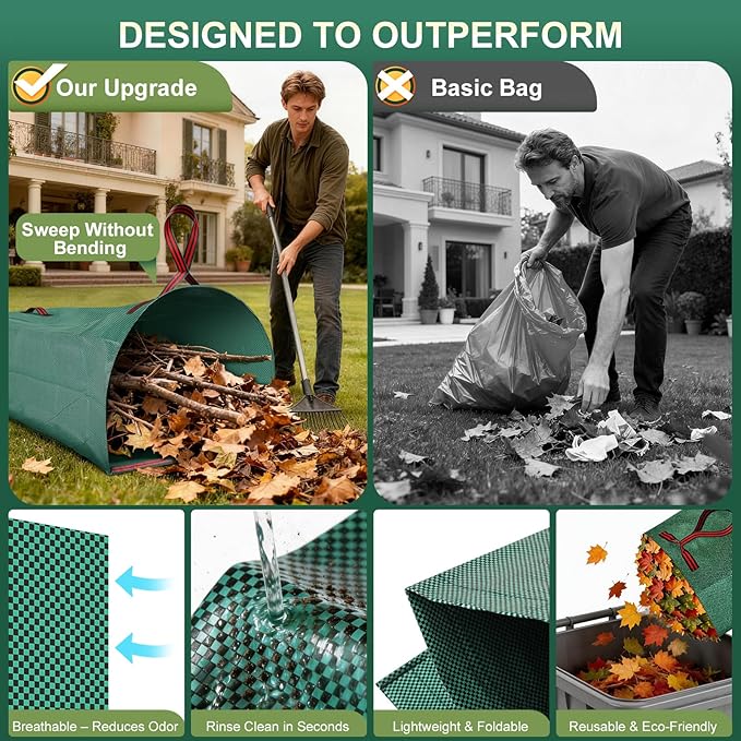 Yard Waste Bags 2-Pack 72 Gallon, Reusable Leaf Collector, Self-Standing Leaf Bags with Reinforced Handles, Collapsible Dustpan-Type Garden Bag for Leaves, Grass, Debris, and Outdoor Cleanup YoJinXtra