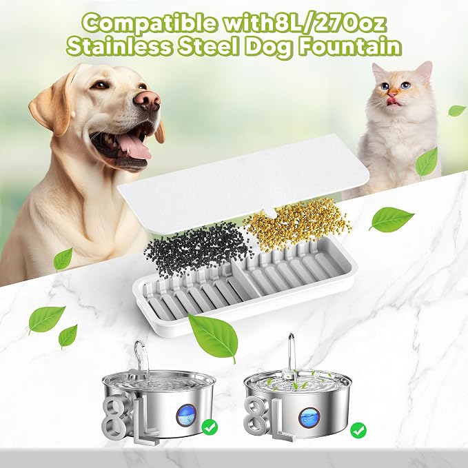 Dog Water Fountain for Large Dogs- 270oz/8L Stainless Steel Dog Water Bowl Dispenser Automatic Pet Water Fountain with Ultra-Quiet Pump/Quadruple Filtration for Dogs, Cats, Multiple Pets