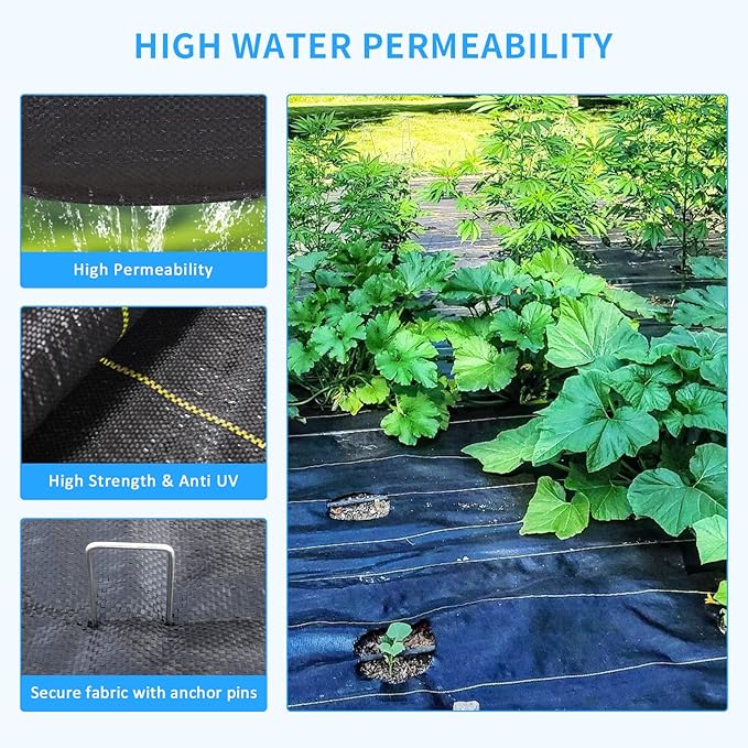 1.3ft x50ft Black Weed Barrier 3.5oz Landscape Premium Fabric-Heavy Duty Woven Ground Cloth with Superior Permeability Weed Control Convenient Design