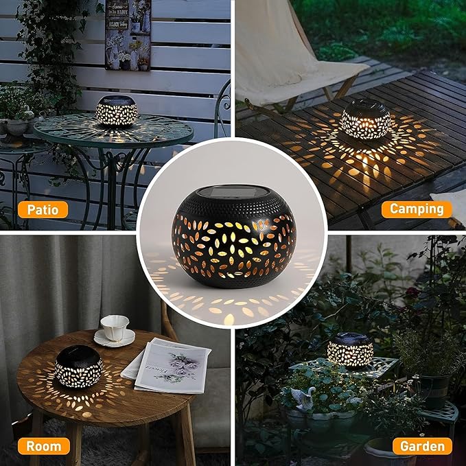 Solar Table Lanterns Outdoor Waterproof - 2 Pack LED Lamp Black Metal Tabletop Light Solar Powered Decorative Lantern for Indoor Desk Bedroom Patio Garden Pathway Yard(2 Pack)