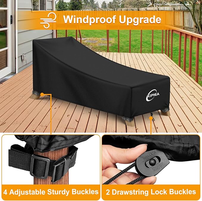 Kipiea Waterproof Patio Lounge Chair Covers for Outdoor Furniture, Heavy Duty Outdoor Chaise Lounge Cover with Anti UV and No Tears, No Fading (68"D x 30"W x 30"H)