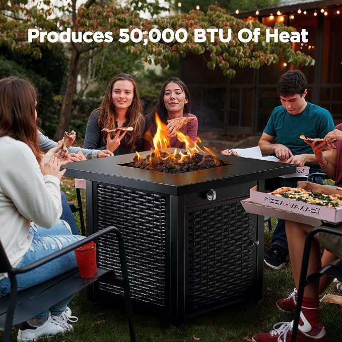 Ciays 32 Inch Propane Fire Pit, CSA-Listed Outdoor Gas Fire Pits 50,000 BTU Steel Fire Pit Table with Lid, Add Warmth and Ambience to Gatherings and Parties On Patio Deck Garden, Black, CIFPT4B