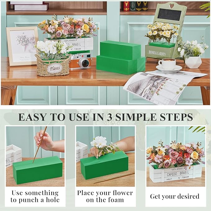Lallisa 8 Pcs Reusable Floral Foam Blocks 9 x 3 x 3 Water Weather Resistant Dry Floral Foam for Artificial Flower Arrangements Outdoor Flower Boxes Outside Hanging Planters Wedding Home Decor (Green)