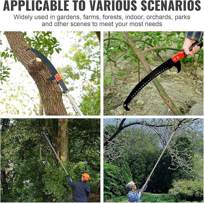 Manual Pole Saw 14ft, Lightweight Manual Stainless Steel Extension High Pole Pruning Pole Saw for Tree Trimming Branches at Forestry Yard Garden Patio