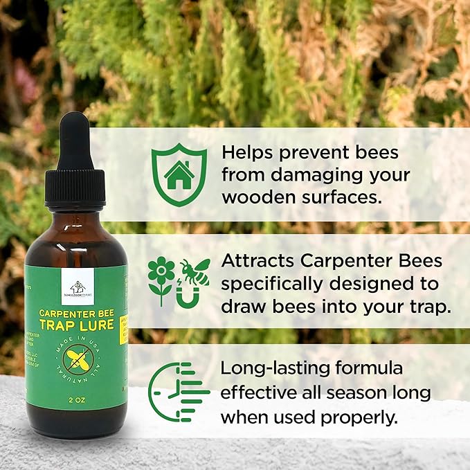 Donaldson Farms Carpenter Bee Attractant – Natural Bee Trap Lure for All Trap Types, Gentle on Honeybees, All-Year-Round Formula, 2oz