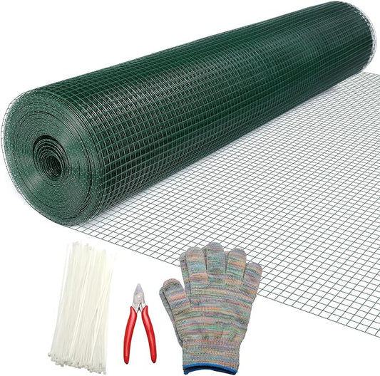 Hardware Cloth 1/2inx48inx100ft, Chicken Wire Fencing Vinyl PVC Coated Welded Wire Mesh Animal Coop Garden Plant for Rabbit Snake Rodents Foxes Groundhogs Poultry Netting Cage Farm Protection
