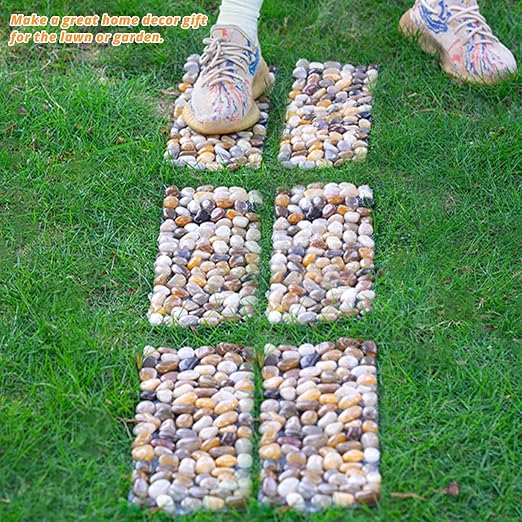 Qualdout River Rocks Stepping Stones Pavers Outdoor for Garden Walkway, Pebbles Polished Gravel for Yard Lawn Patio Pathway Landscaping, 6PCS (Rectangle)