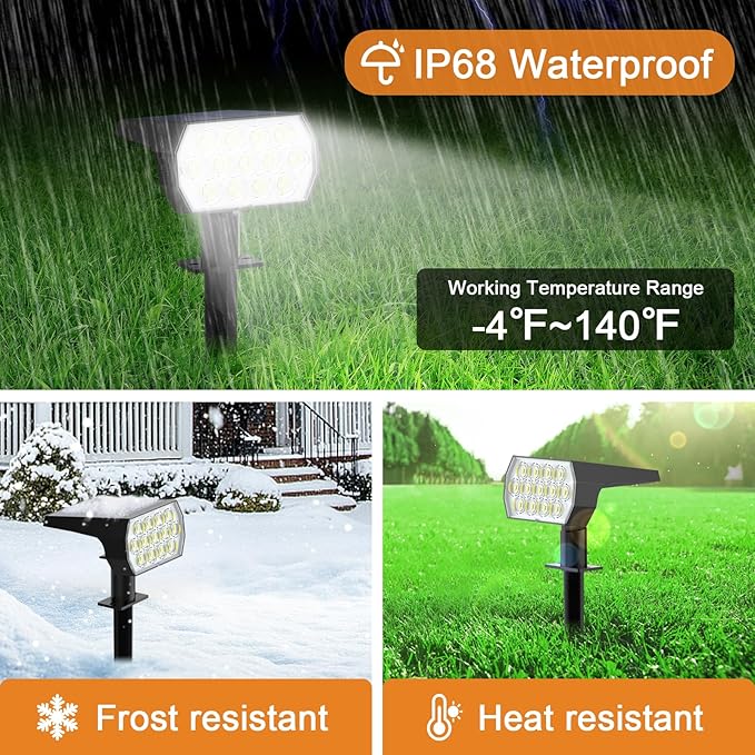 WELALO Solar Spot Lights Outdoor, [2 Pack/65 LED/3 Modes] Solar Landscape Spotlights, Solar Powered Security Lights, IP68 Waterproof Wall Lights for Outsides Walkway Yard Garden Driveway(Cool White)