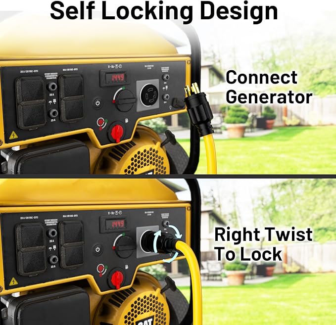 50FT 30 Amp Generator Cord, Outdoor Heavy Duty 4 Prong Extension Cord with Twist Lock, NEMA L14-30P/L14-30R, 30A 125/250V, 10 Gauge, STW, for Home Emergencies, RVs, ETL Listed, Yellow