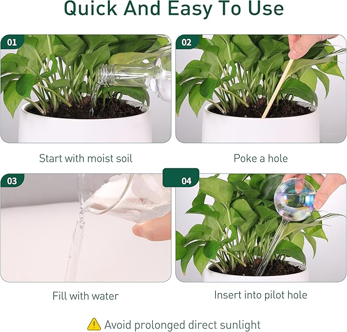 Soilagua Large Extra-Thick Clear Glass Plant Watering Globes, Rainbow Gradient Self Watering Devices for Indoor & Outdoor Plants, AutomaticWaterer Spikes, Perfect for Daily or Vacation Use, 2-Pack