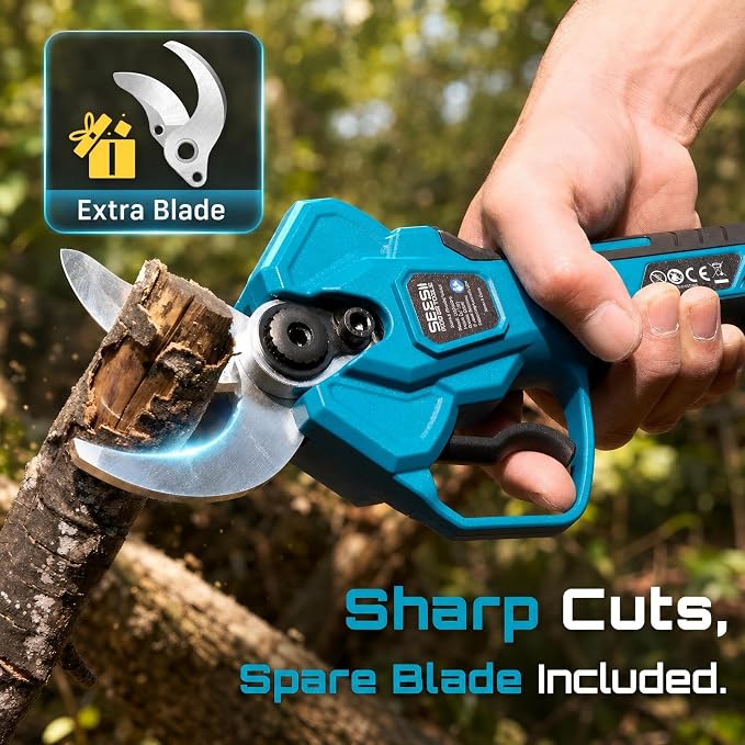 SEESII Electric Pruning Shears 1.6'' Cut, 20V Cordless Branch Cutter With LCD Display, 2 x 4.0Ah Batteries, Brushless Motor, SK5 Blade, Auto Sleep, Extra Blade For Garden Trees And Vines