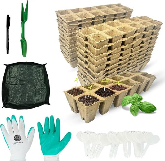 SunVara Peat Pots for Seedlings 300 Pcs, Biodegradable Seed Starter Pots with Drainage Holes, Nursery Germination Pots for Vegetables, Herbs, Flowers – Indoor Outdoor Garden