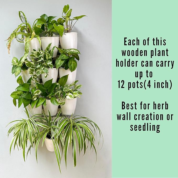 ShopLaLa Bundle- 2 Pack, 23.6 Inch Wooden Plant Holder + 10 Pack, 4 Inch Colored Metal Pots, Vertical Herb Plant Wall Mount Hanging Bucket Unique Garden System Rustic White Ladder Frame Indoor Decor