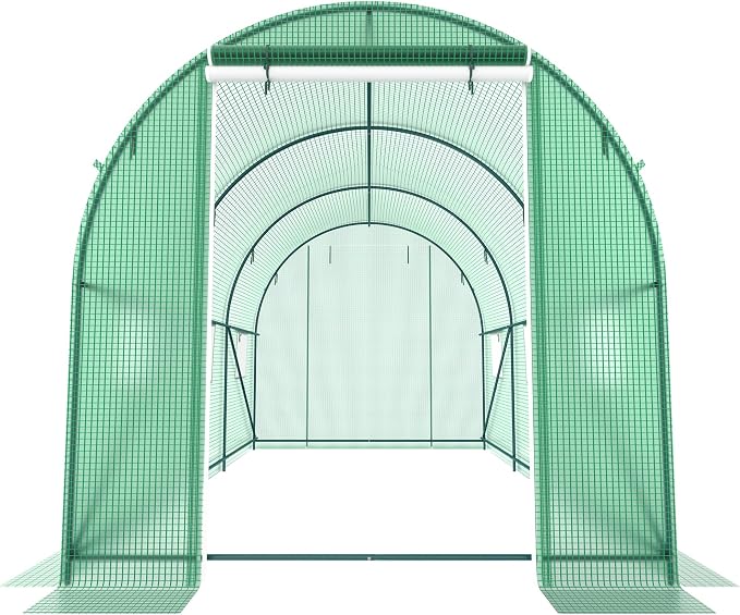 10x7x7 FT Walk-in Greenhouse for Outdoors for Winter Plant Protection,6-Ventilated Screen Window Portable Greenhouse W/ 2-Zipper Door,PE Cover & Heavy Duty Frame