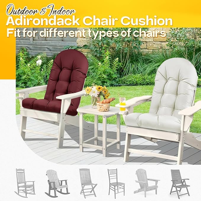 MAGIC ELEPHANT Adirondack Chair Cushion, Memory Foam Outdoor Chair Cushion, Water-Repellent Thick High Back Patio Rocking Chair Pad Seat Cushion Replacement (Cream)