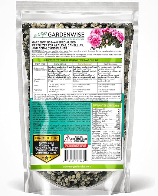 GARDENWISE 8-4-8 Acidic Fertilizer for Azaleas, Camellias (Camelia), Hydrangeas, Blueberries, Gardenias, Magnolia Trees, Evergreens, and Rhododendrons - Ideal Iron-Rich Plant Food (1 Quart)