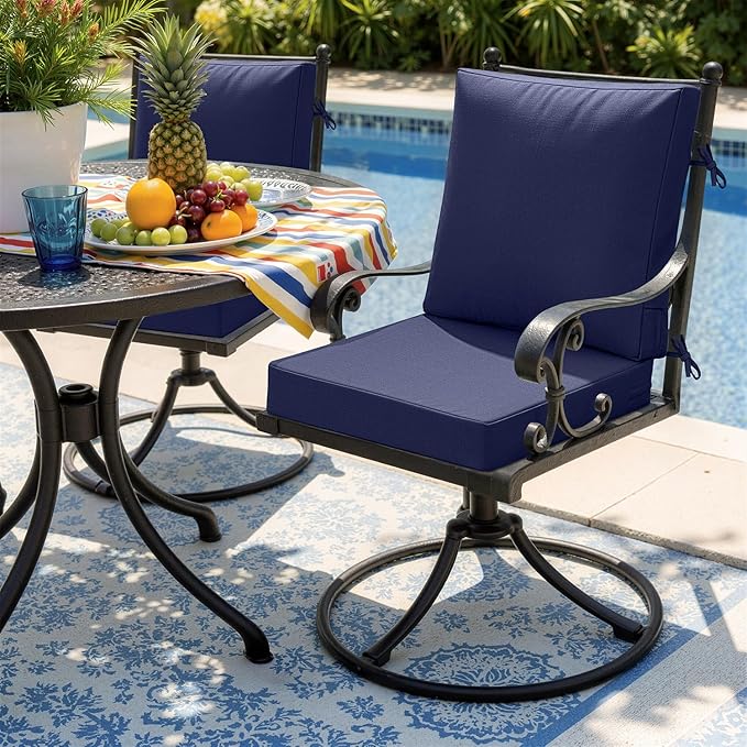 MIULEE Navy Outdoor Dining Cushion 20x20 Inch Waterproof & 3 Year Color Fastness Deep Seat and Back Cushion for Patio Furniture Chair with Ties
