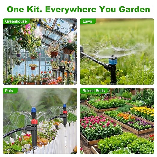 250FT Drip Irrigation System Kit New Quick-Connect, Automatic Garden Watering Misting System for Greenhouse, Yard, Lawn, Plant with 5/16 inch Hose 1/4 inch Distribution Tubing and Accessories