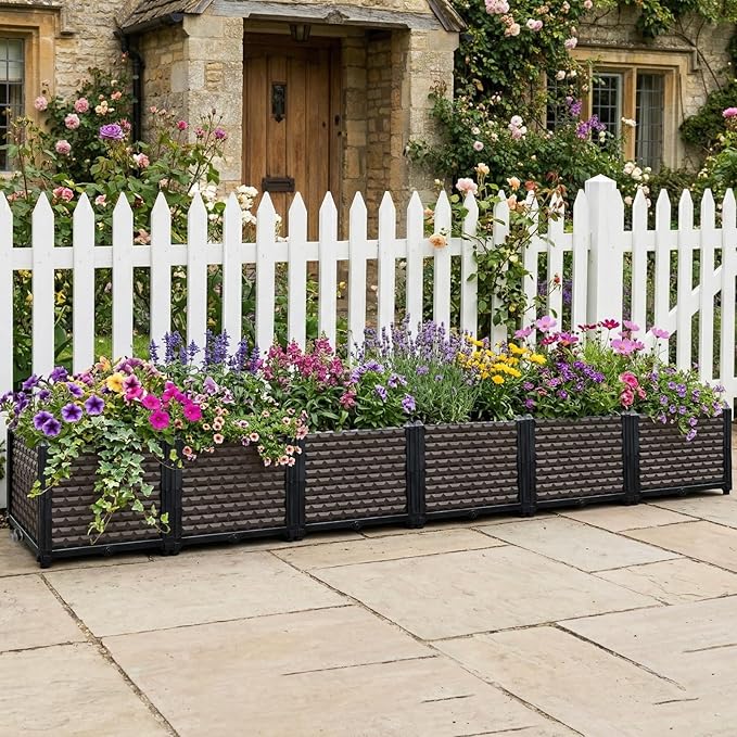 Large Planters for Outdoor Plants 14" Tall Planter Box, Raised Beds for Gardening Self Watering, Elevated Planter Box with Legs, Rectangular Garden Planters for Outdoor Plants Flowers, 94.4"L x 15.7"W