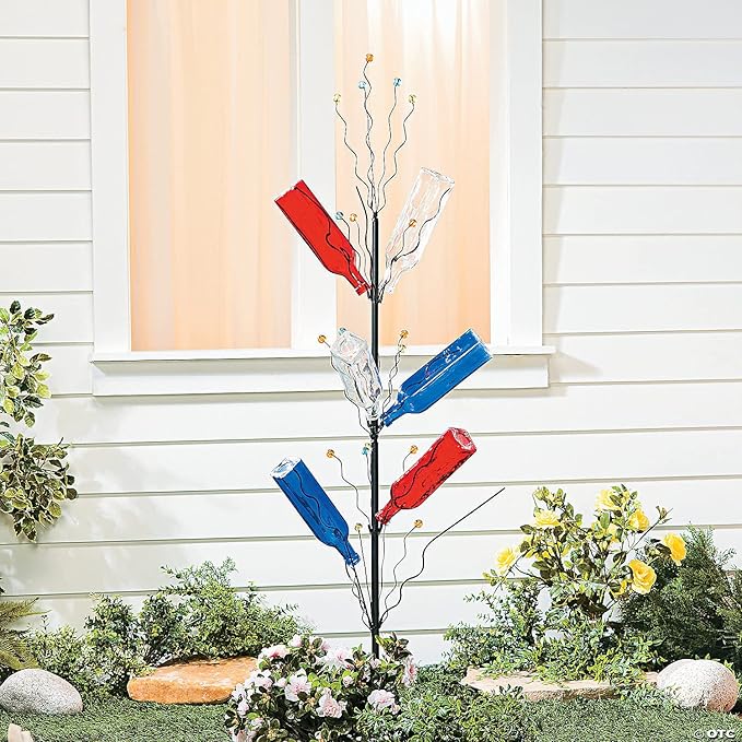 Fun Express Metal Bottle Tree Garden Sculpture - 45 Inch Tall Wine Bottle Display Stand for Outdoor Yard Decorations | Holds Colored Glass, Fruit & Seasonal Ornaments Weather-Resistant Design
