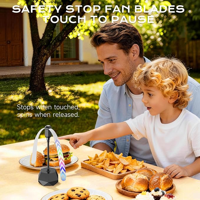 Fly Fans for Tables, Fly Repellent Fan with Adjustable Directional (360°) – Quiet Bug Fans with Soft Blades, Picnic Food Fans to Keep Flies Away, Powered by 2AA Batteries (Not Include)