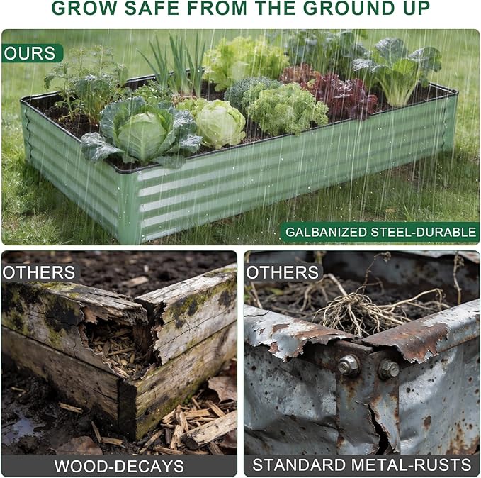 Galvanized Raised Garden Bed 2 Pack 6x3x1 Ft Patented Leak-Proof Planter Box Outdoor Metal Raised Garden Beds Kits for Veggies, Herbs & Flowers (Green)