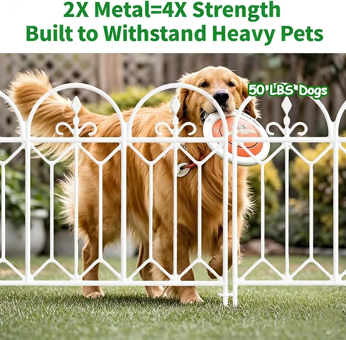AMAGABELI 5 Panels 24in(H)×10ft(L) Decorative Garden Fences and Borders for Dogs No Dig Rustproof Metal Fence Panels Garden Edging Border Animal Barrier Fencing for Flower Beds Yard Patio Decor White