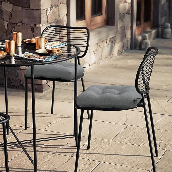 LVTXIII Outdoor Seat Cushions Seasonal Tufted Chair Cushions, Patio Chair Pads for Dining Chairs, Office Armchairs and Garden Furniture Decoration (Round Back, 19”x19”x4”, Grey Textured, 2 Pack)