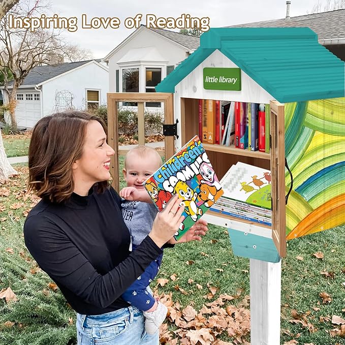 Little Library Box Outdoor Free Library Kit, Updated Double Doors Literature Little Library Box, Wood Cabinet Book Storage for DIY Nameplate, Neighborhoods, Community, Schools Sharing Books