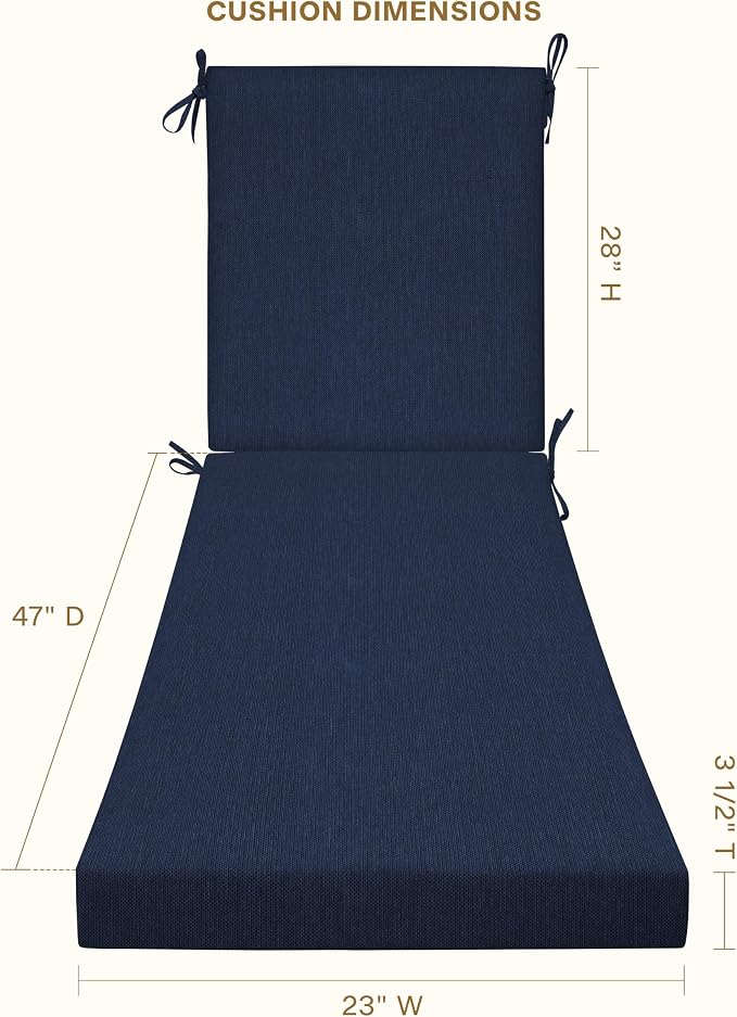 Honeycomb Outdoor Chaise Lounge Cushion for Patio Furniture, Water & Fade Resistant, Removable Cover, 23 x 75, Heritage Textured Solid Indigo Blue