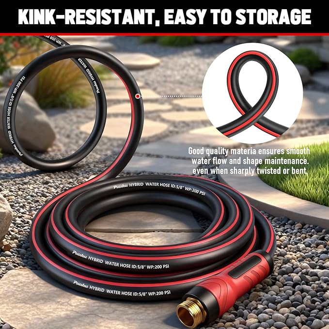 Garden Hose 25ft x 5/8", NON-EXPANDABLE Heavy Duty Premium Flexible Water Hose, No Kink, Leakproof, Lightweight Hybrid Hose with Male to Female Fittings for Household&Backyard