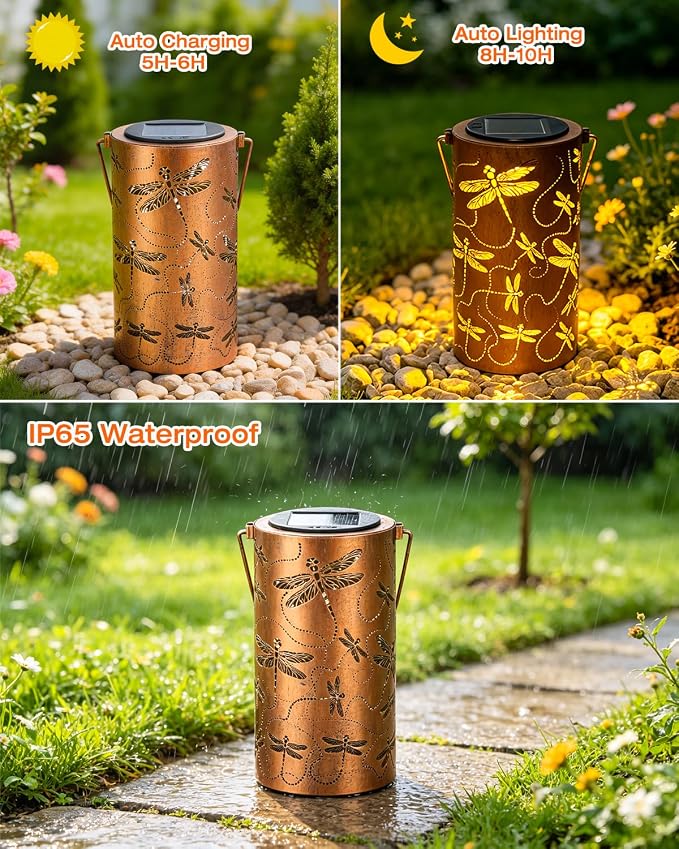 ANYTALK Birthday Gifts for Women Mom Grandma, Dragonfly Solar Lanterns Outdoor Waterproof, Hanging Solar Lights for Yard, Patio, Porch, Garden Decor