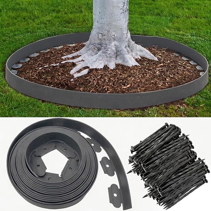 33FT Landscape Edging, 4in Tall Garden Edging Border with 50pcs Stakes Straight Top Edging for Yard Garden DIY Flower Beds Sidewalks Paver Edging, Grey