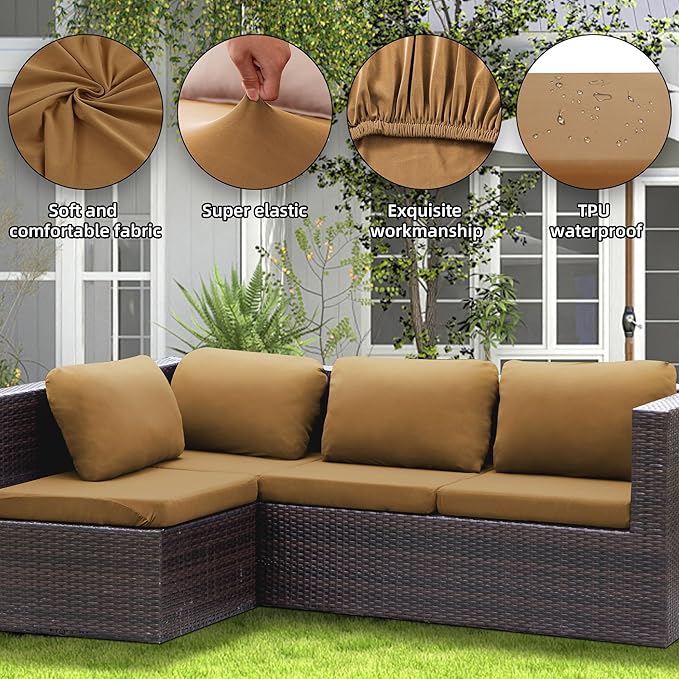 Outdoor Cushion Covers Set,14PCS Patio Furniture Couch Seat Slipcovers, Replacement for Sofa Sectional Chair(Cover，Only)